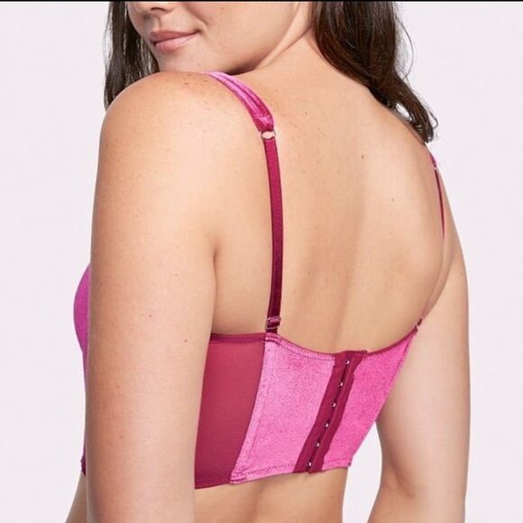 Victorias Secret Dream Angels Unlined Lace-up Velvet Corset Top Bra Pink Xlarge - Picture 8 of 8